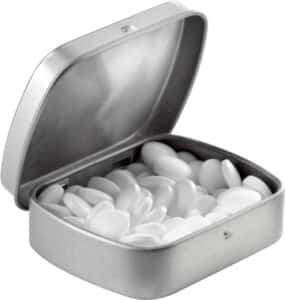 Tin case with sugar free mints