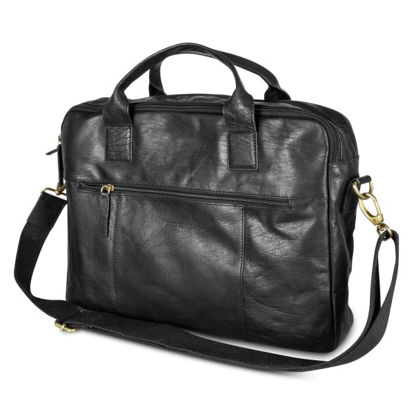 Pierre Cardin Leather Laptop Bag BLACK