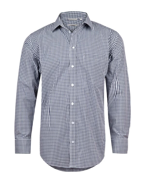 Men’s Gingham Check Long Sleeve Shirt with Roll-up Tab Sleeve - Image 7