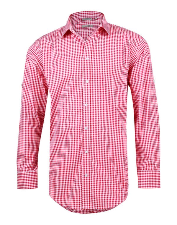 Men’s Gingham Check Long Sleeve Shirt with Roll-up Tab Sleeve - Image 9