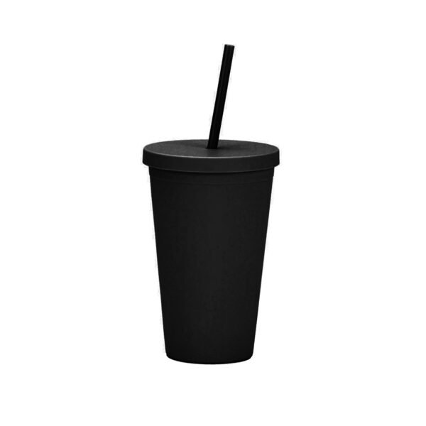 16oz Matte Plastic Cups with Lids & Straws - Image 2