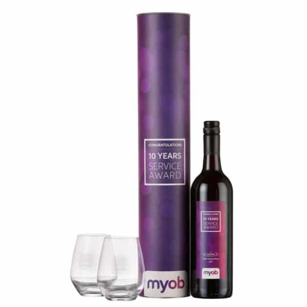 Custom Labelled Wine Cylinder & Two Stemless Glasses Gift Set