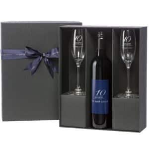 Custom Labelled Wine Inside Premium Black Gift Box With Glasses