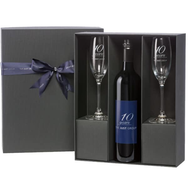 Custom Labelled Wine Inside Premium Black Gift Box With Glasses