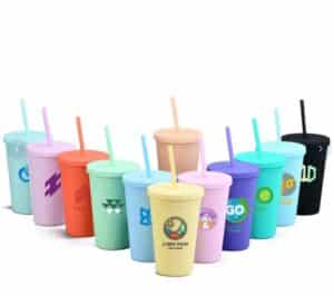 16oz Matte Plastic Cups with Lids & Straws