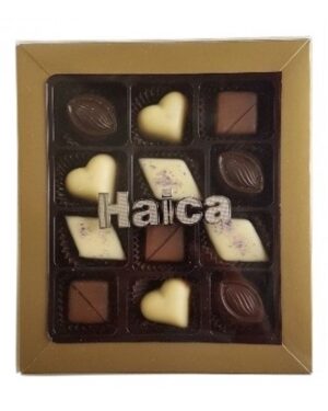 12 Pc Belgian Chocolate Gold Gift Box with Custom Printed Gold/Silver Plated Logo