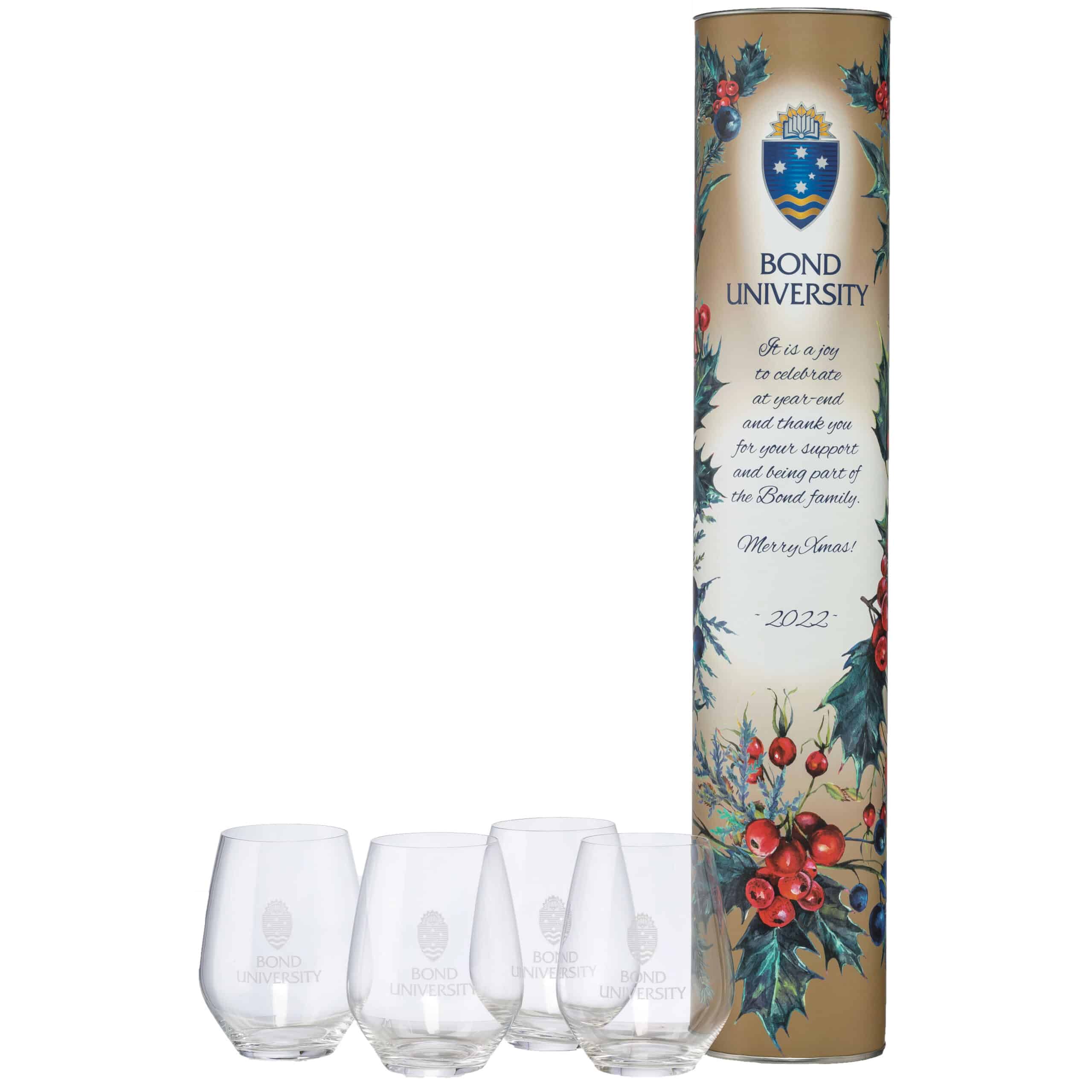 100 Christmas Corporate Gifts Countdown 2025 – Idea #38 Custom Cylinder & 4 Stemless Glasses Gift Set