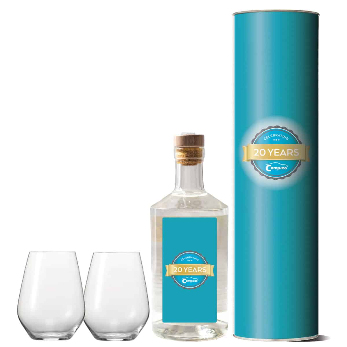 100 Christmas Corporate Gifts Countdown 2025 – Idea #37 Custom Labelled Gin, Cylinder & Two Stemless Glasses Gift Set