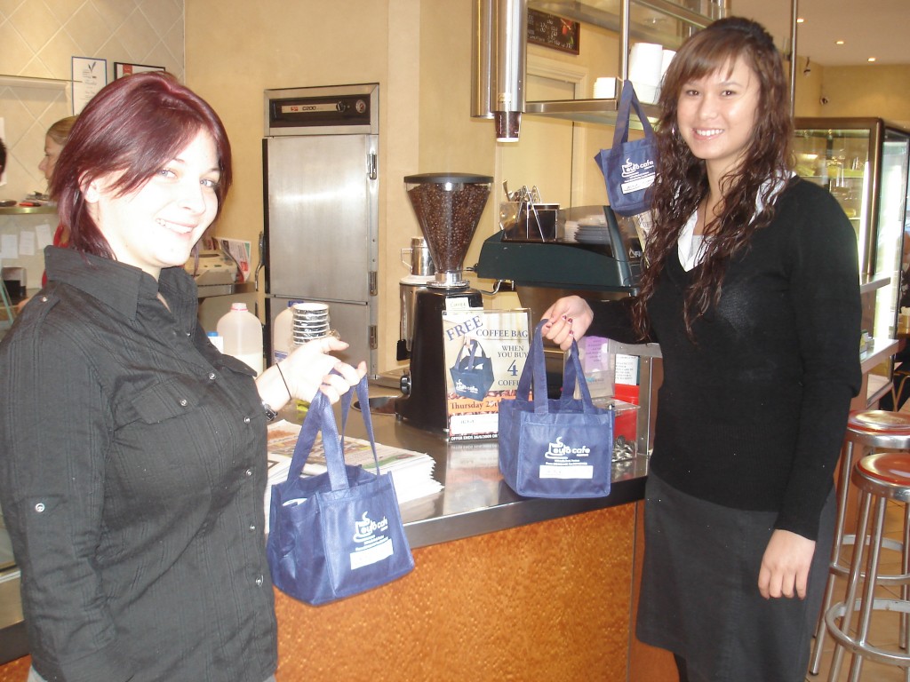 Lindsey & Jayde picking up our Coffee Order on the day of the Promotion